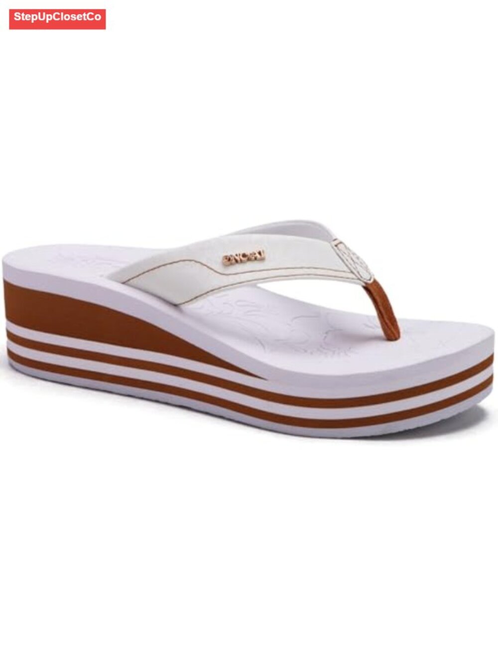 Platform Wedge Flip Flops Chunky Heel Sandals with Arch Support Faux Leather